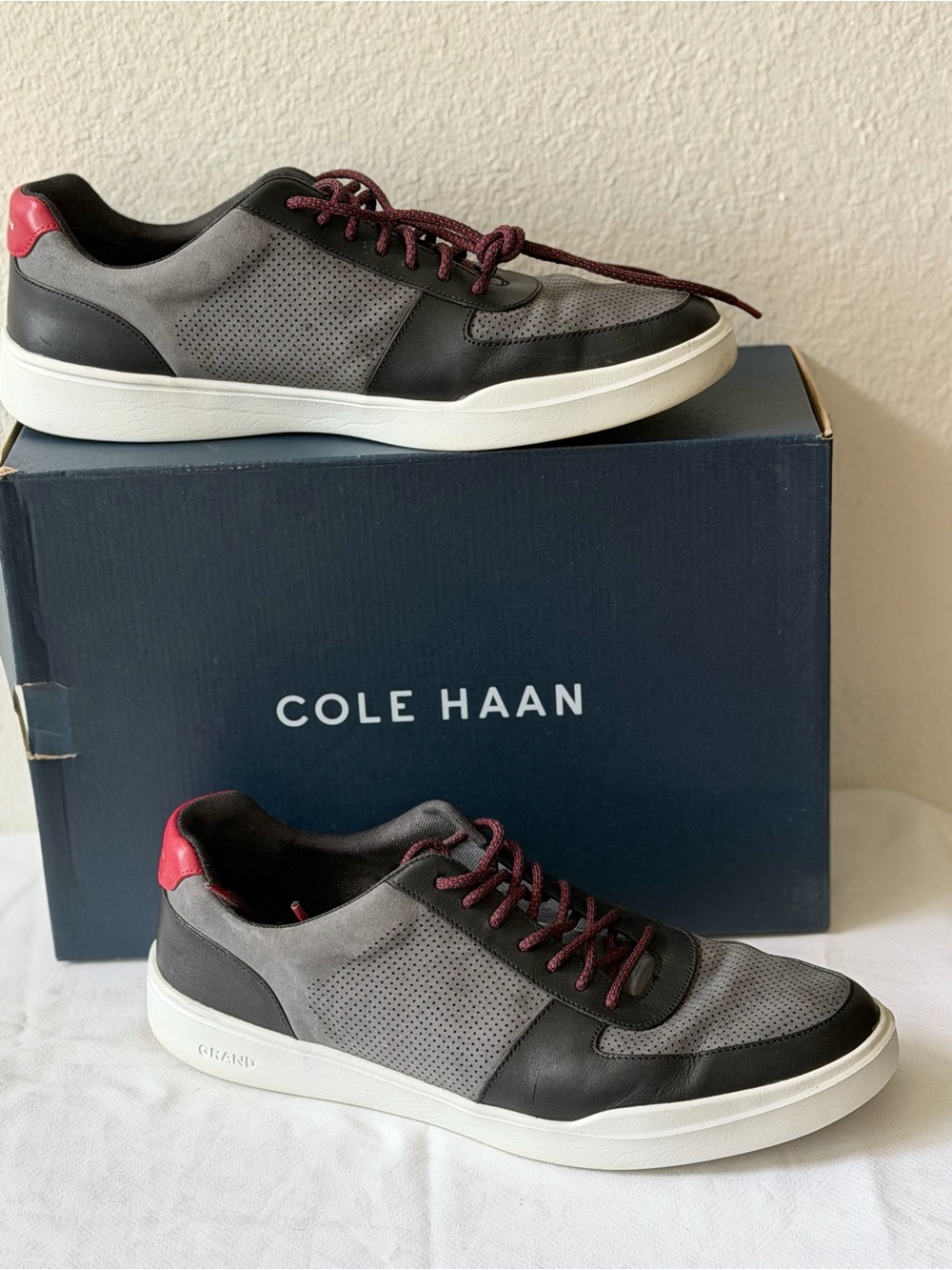 Cole Haan Men’s Gray & Black Sneakers with Burgundy/Red Accents